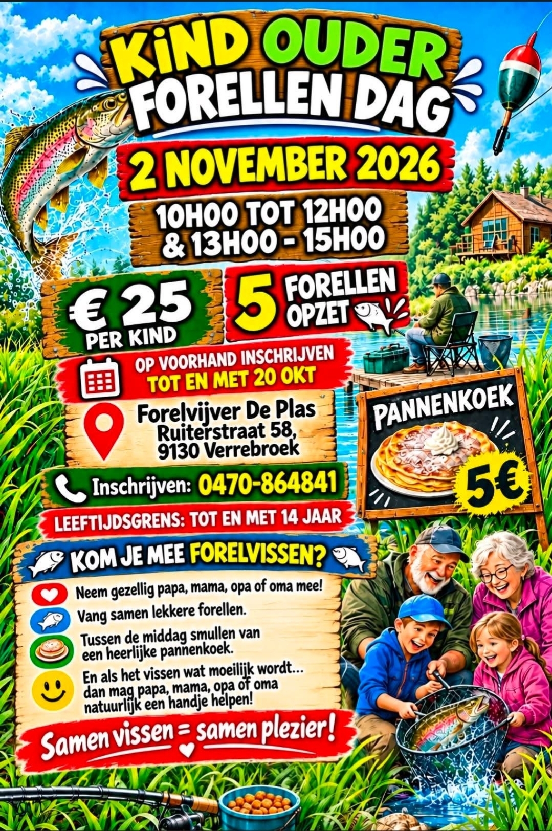 Affiche Kind Ouder Forellen Dag — maandag 2 november 2026 aan Forelvijver De Plas in Verrebroek